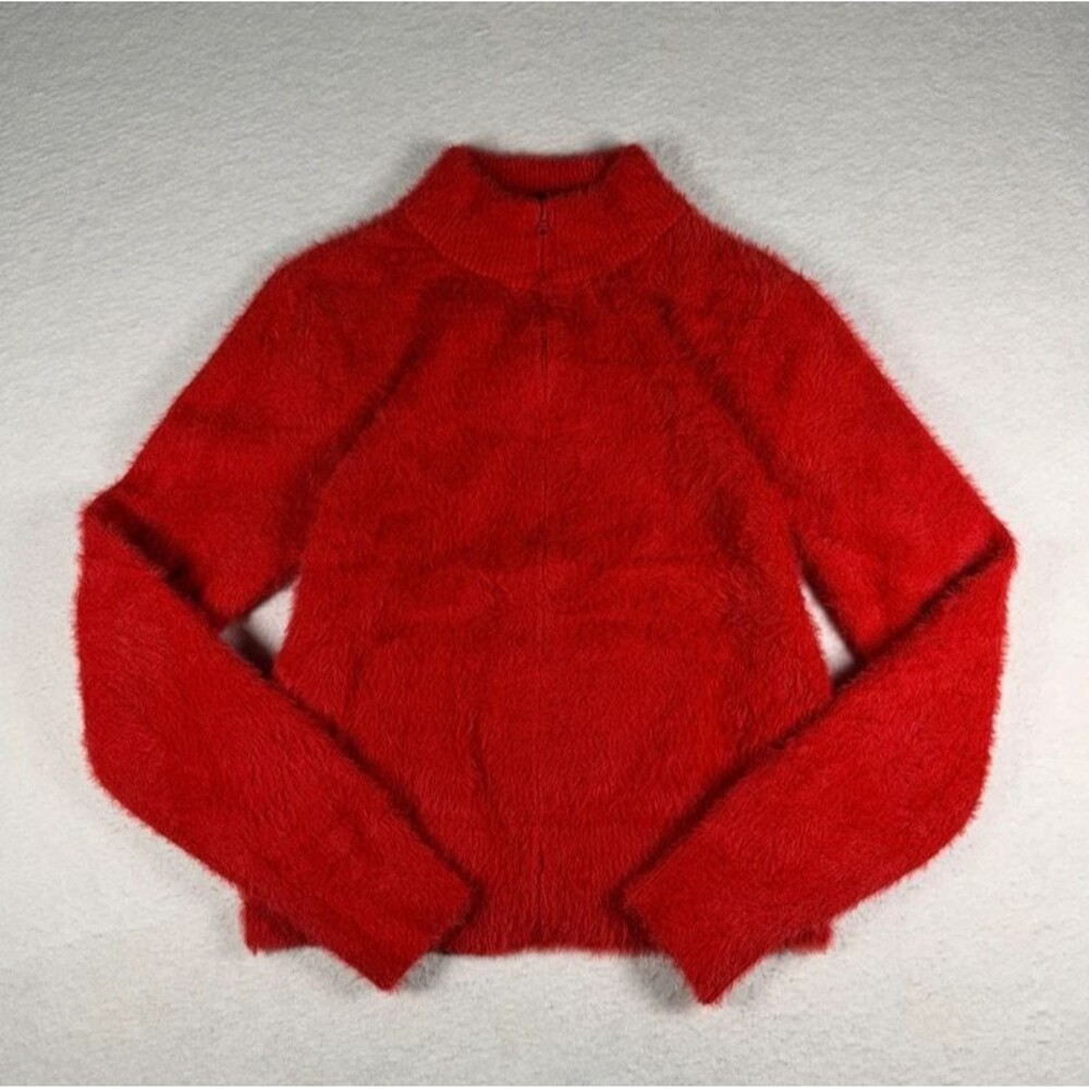 No Boundaries Red Fuzzy Zip-Up Sweater Jacket